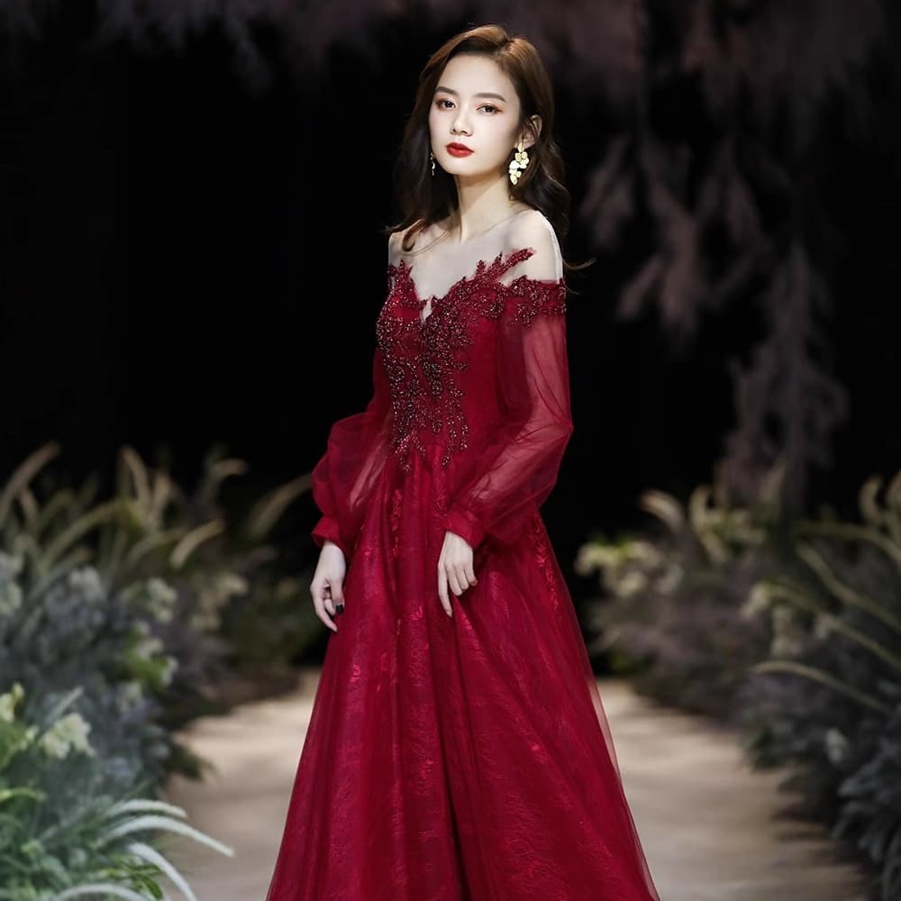 2026 New Plus Size Bride Toast Dress Wine Red Wedding Banquet Conceal Belly Slimming