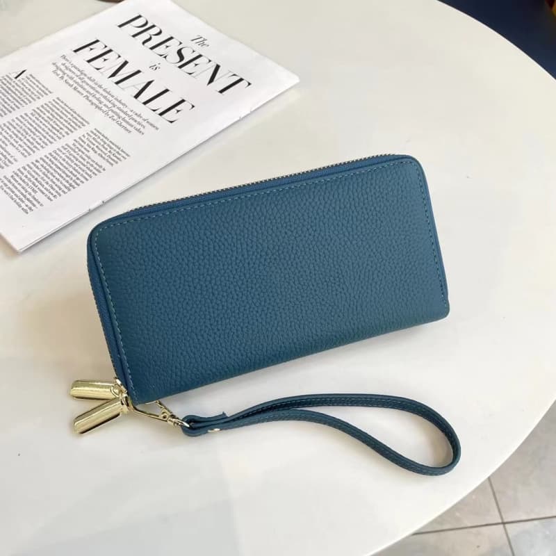 Top Layer Cowhide Double Zipper Long Coin Purse Large Capacity Multi Slot Driver's License Case Multifunctional Phone Bag Women