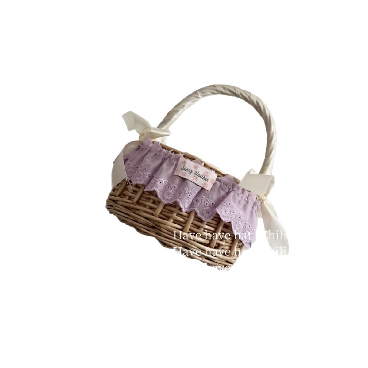 Korean Style Lace Woven Rattan Handbasket, Rustic Beach Photo Prop Storage Basket