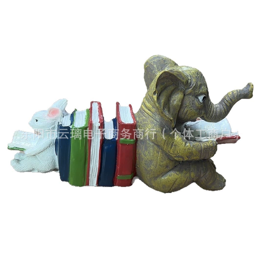 Elephant and Rabbit Studying Statues, Resin Desk Decorations, Animal Home Decor
