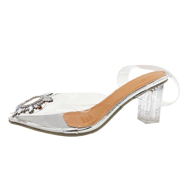 2024 Spring/Summer New Pointed Toe One-Strap Sunflower High Heels Transparent Crystal Heels Chunky Wine Glass Heel Sandals for Women