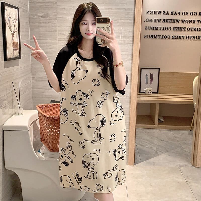 Sweet and Cute Sleep Dress for Women Summer 200 Jin Homewear Thin Short Sleeve Loose Plus Size Fat MM Women's Pajamas Summer