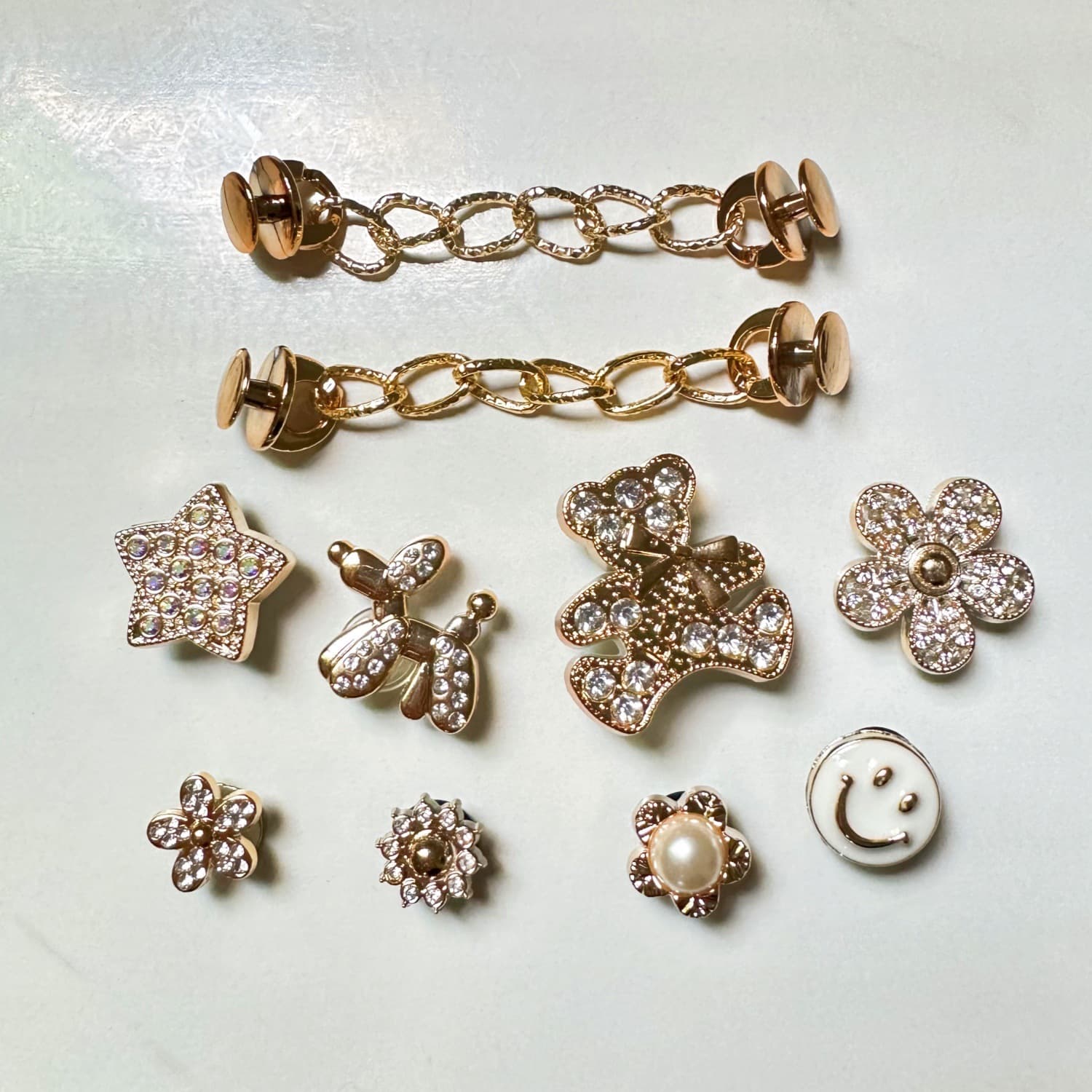 Bear Dog Gold Chain Pearl Shoe Charms for Crocs DIY Diamond Chain Accessories