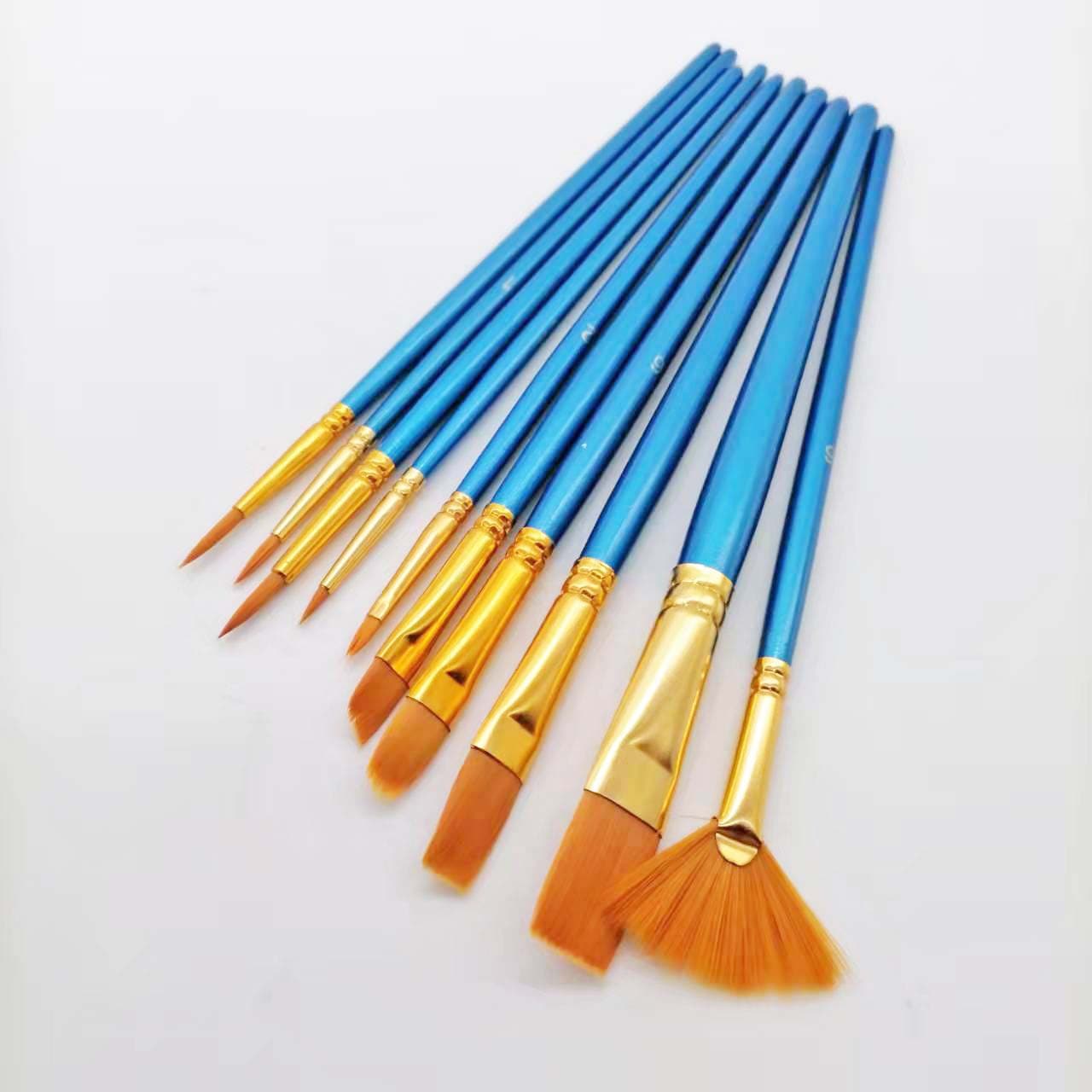 12-Piece Fan Brush Set for Watercolor, Gouache, Acrylic Painting - Nylon Bristle Brushes for Students