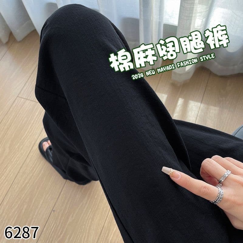 Men's Linen Cotton Pants Summer Thin Breathable Straight Leg Casual Loose Wide Leg Pants for Students