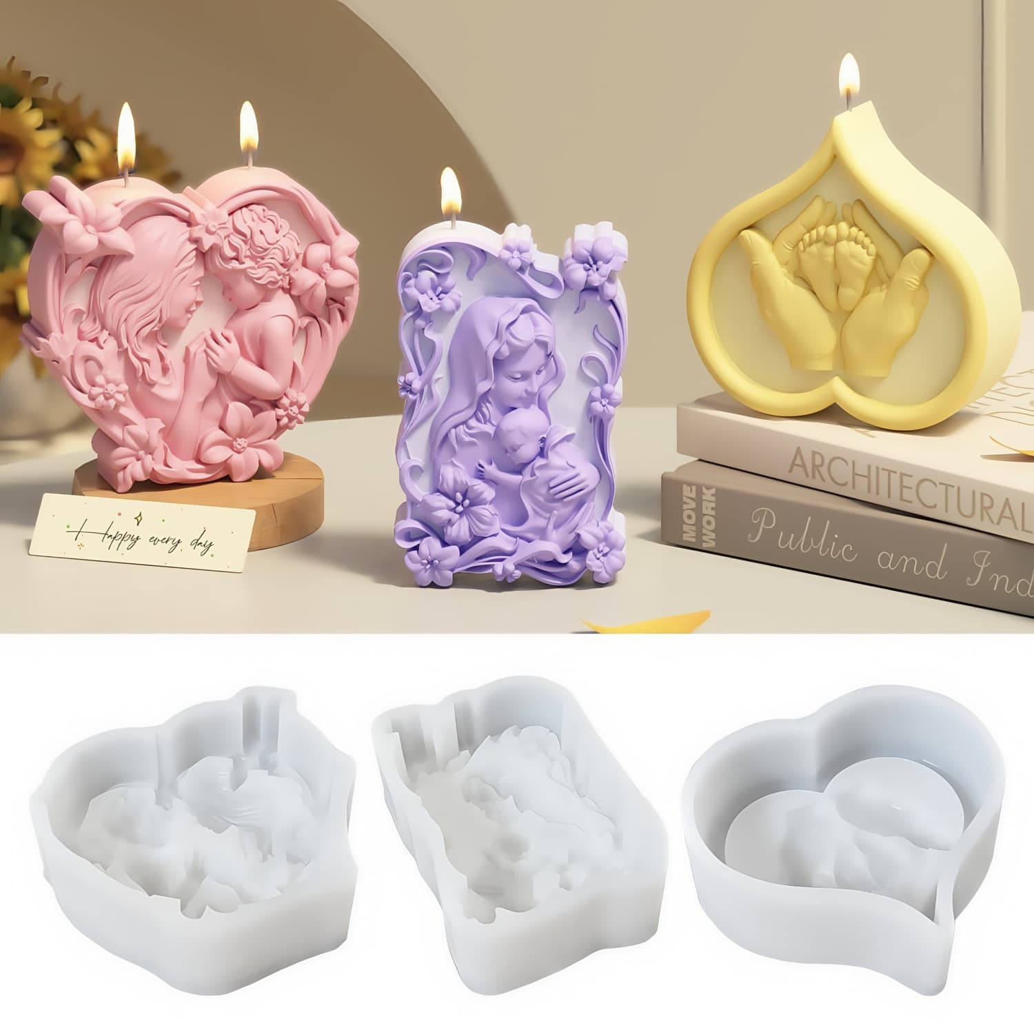 DIY Heart Mother Daughter Chocolate Decoration Baking Mold Virgin Mary Relief Scented Candle Plaster Mold