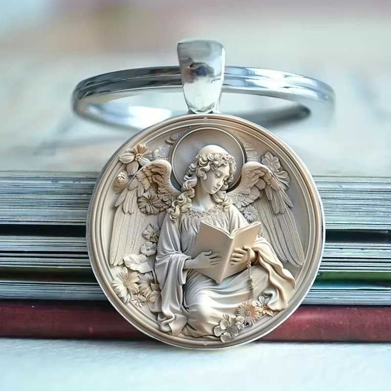 Fashion New Guardian & Wisdom Round Glass Keychain Pendant Cross-Border Art European and American Style Exquisite Accessory