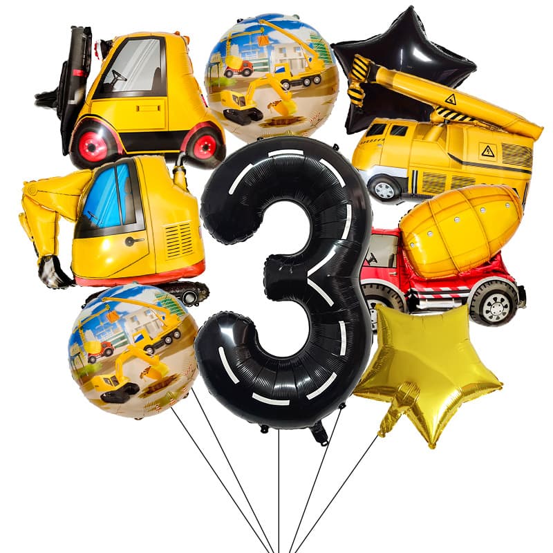 New cross-border engineering vehicle themed aluminum foil balloon set for birthday party decorations and atmosphere setup