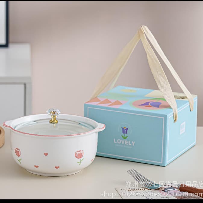 Four Seasons Floral - Glass Lid Mini Soup Pot Four Seasons Floral - Glass Lid Mini Soup Pot for Home Use, High-Temperature Ceramic