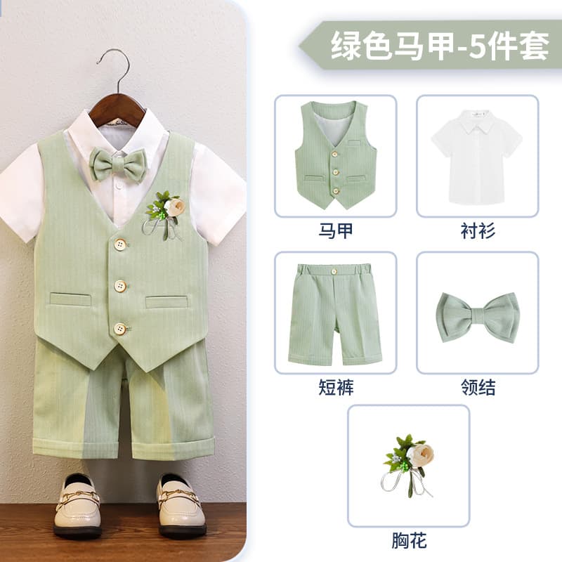 Children's Suit Summer Style British Short-Sleeve Vest Set for Boys Hosting Speech Piano Performance Stage Costume