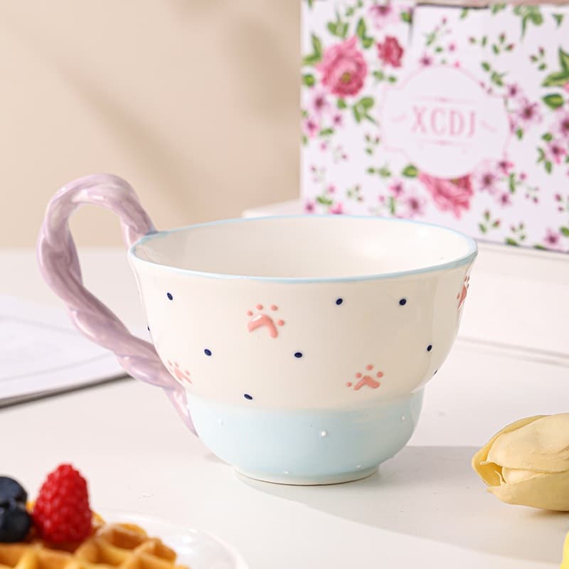 Large Capacity Ceramic Breakfast Cup Water Mug High Appearance Milk Cup Oatmeal Breakfast Cup Curved Handle Mug
