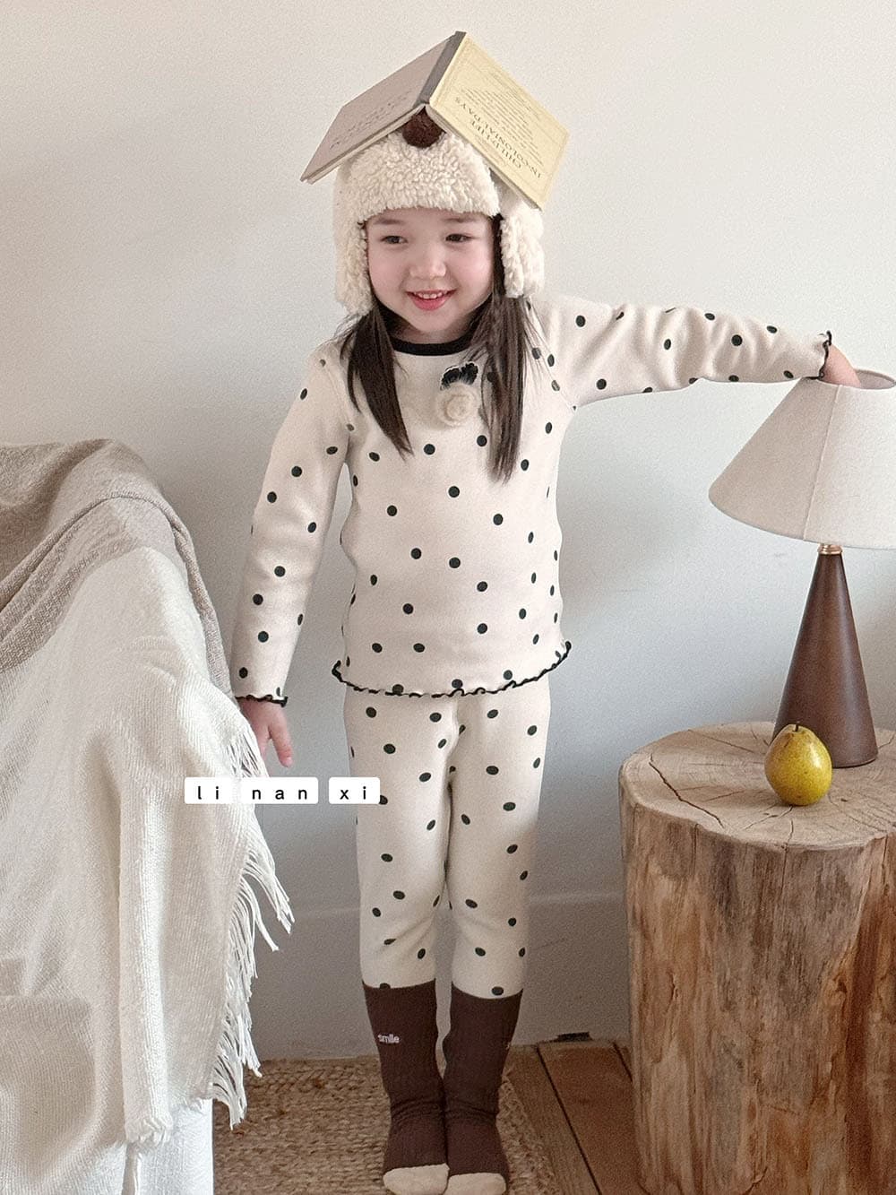 Children's Fleece Lined Thermal Underwear Set, Girls Korean Warm Sleepwear 82489