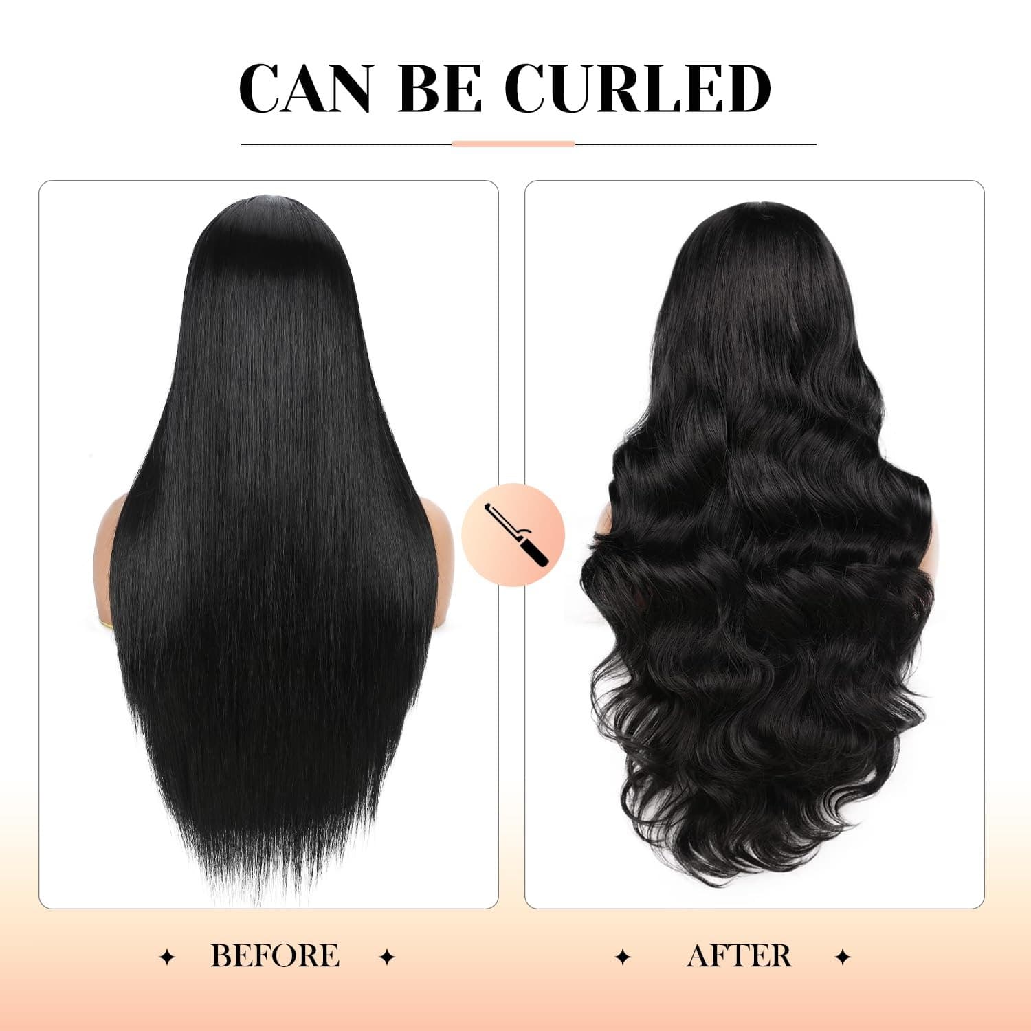 75cm Women's Black Long Straight Middle Part High Temp Fiber Wig
