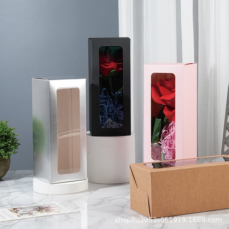 8x8x20cm Window Cardboard Box PET Window for Cups Toys Flower Gift Box