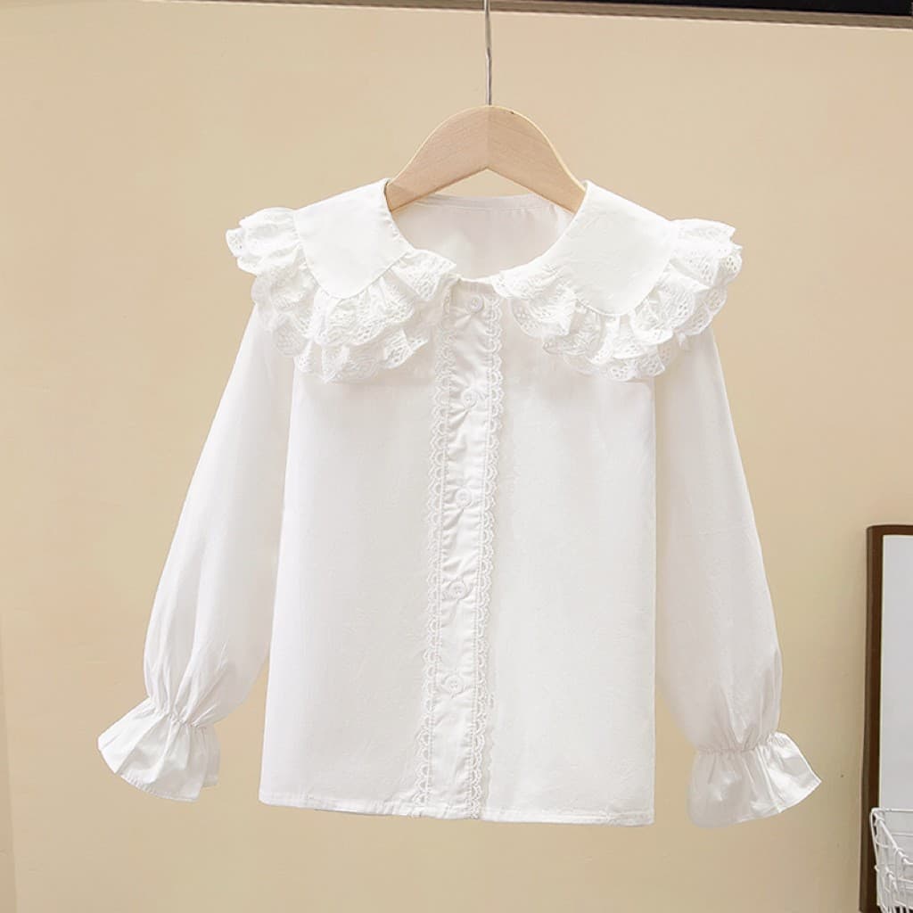 Girls Shirt Spring Autumn School Uniform New Fashion Middle Big Kids Fall White Children Long Sleeve Blouse