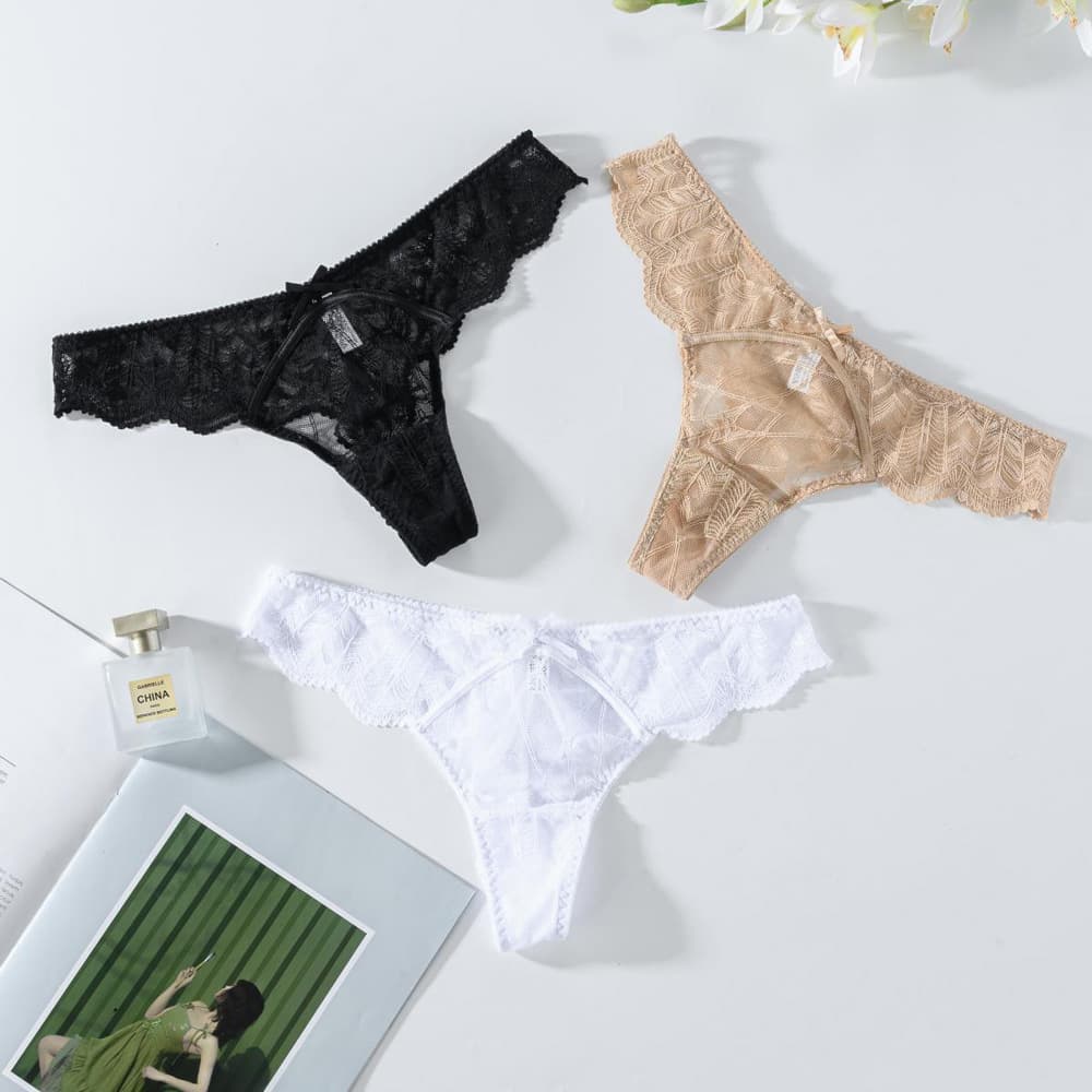 European and American cross-border popular sexy pure lace panties low-waisted comfortable hip-lifting semi-transparent skin-friendly mesh thong