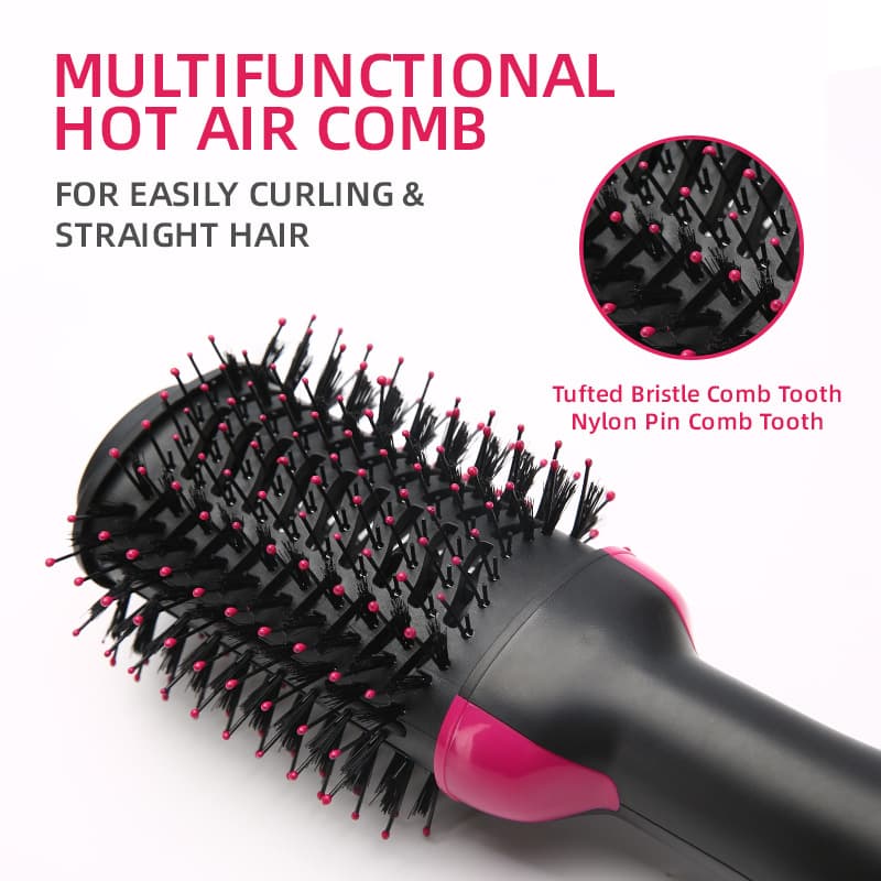 Cross-Border New Product 3-in-1 Negative Ion Blow-Dry Brush Straightening Brush Hot Air Brush Home Electric Blow-Dry Brush Heating Brush