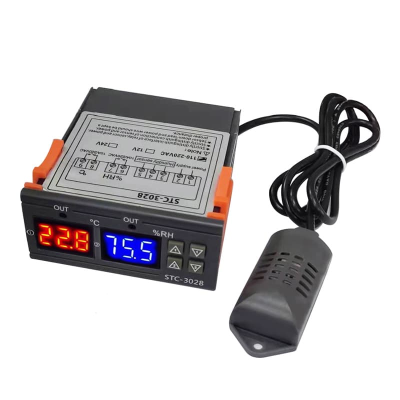 STC-3028 Intelligent Digital Display Temperature and Humidity Controller, Aquaculture and Hatching Temperature and Humidity Meter, Humidity Instrument and Temperature Controller