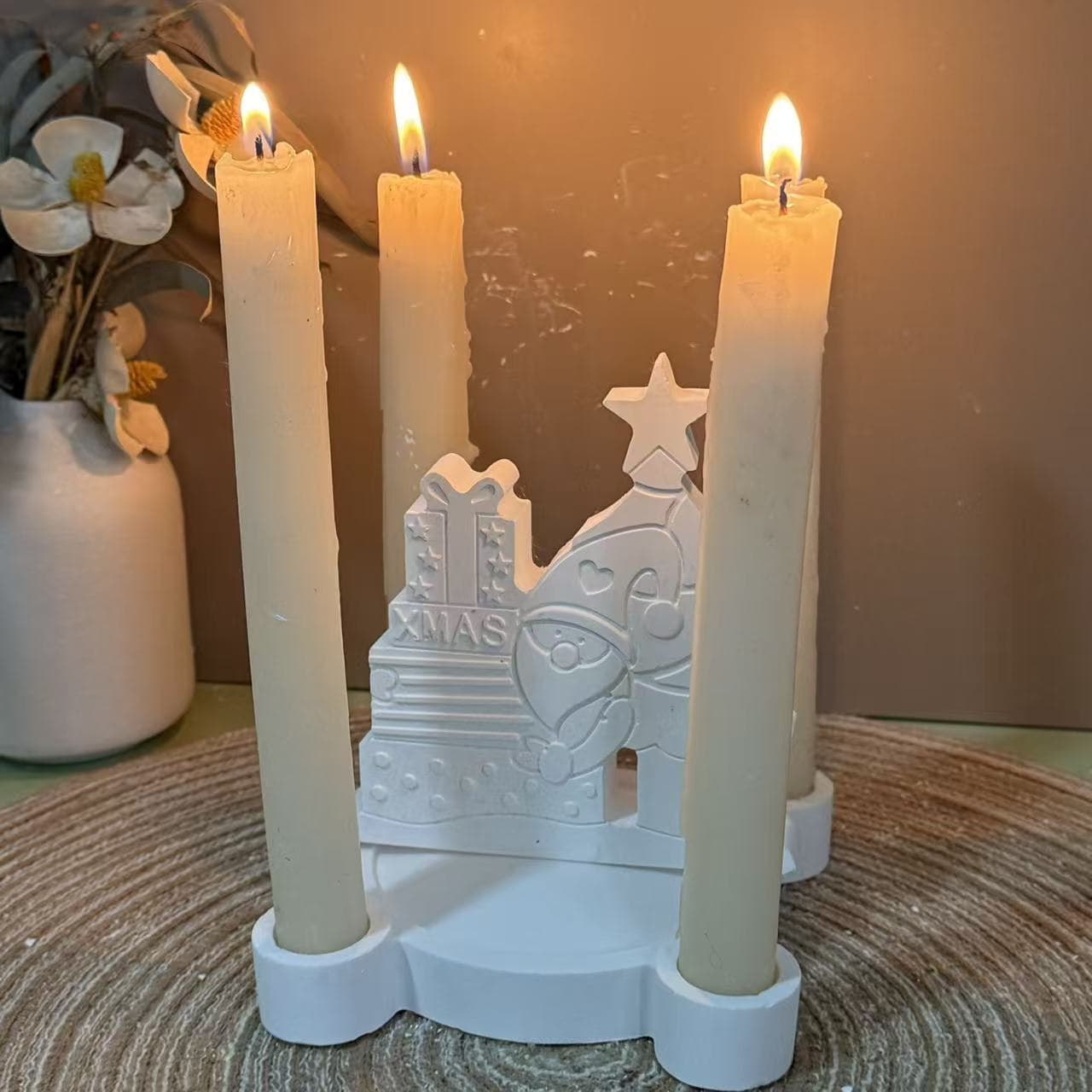 Christmas Advent Round Four-Hole Candlestick Silicone Plaster Mold, Desktop Ornament, DIY Home Decoration