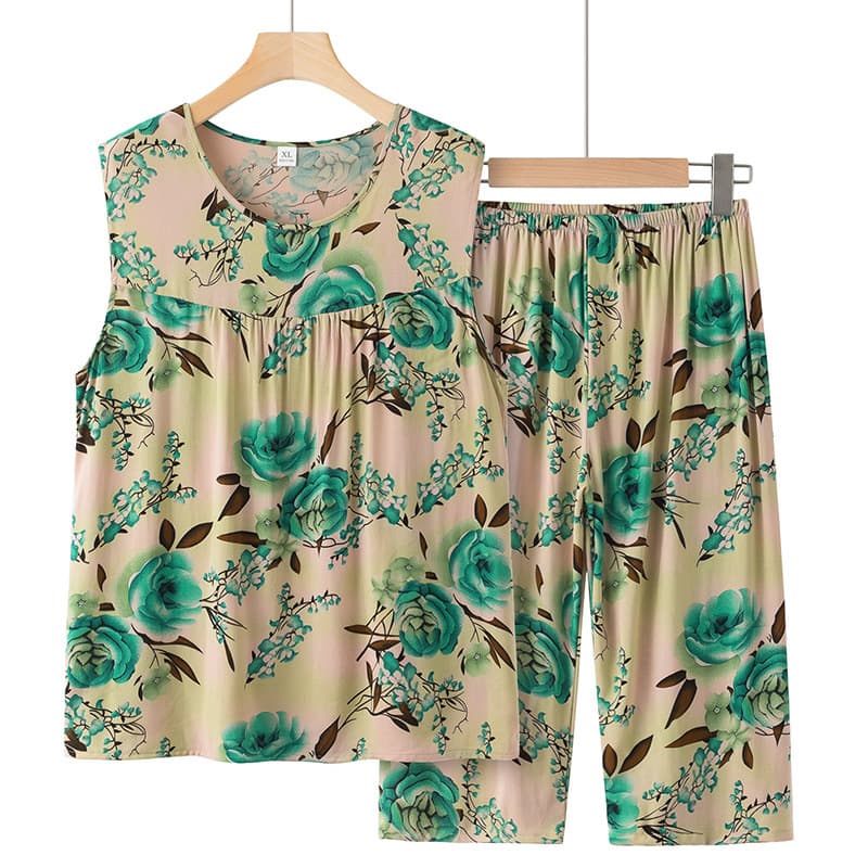 Grandma Sleeveless T-Shirt Pajama Set Cotton Loose Fit Summer
