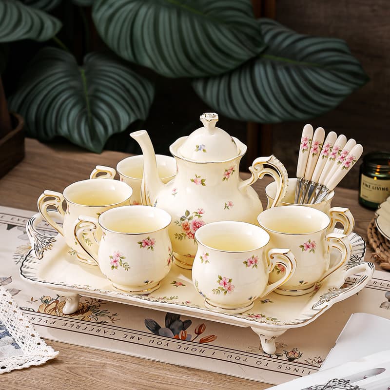 Cup Set Ceramic Home European Palace Living Room Heat Resistant Vintage Tray Gift Box Tea Cup Tea Set