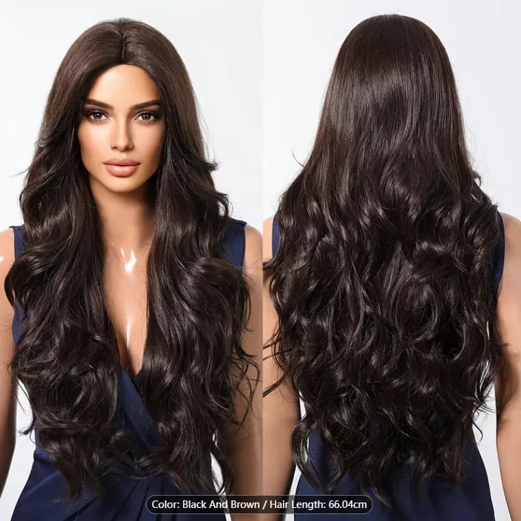 Fashionable Big Wave Long Curly Wig, Center Part Black Wig for African Market