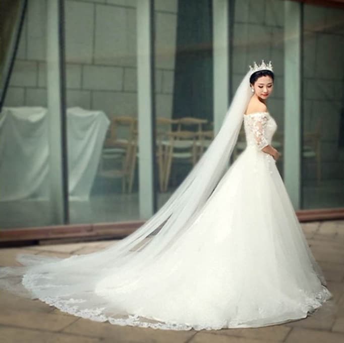 New Veil 3m Long Three-Layer Soft Net Cathedral Train Veil with Comb for Bride