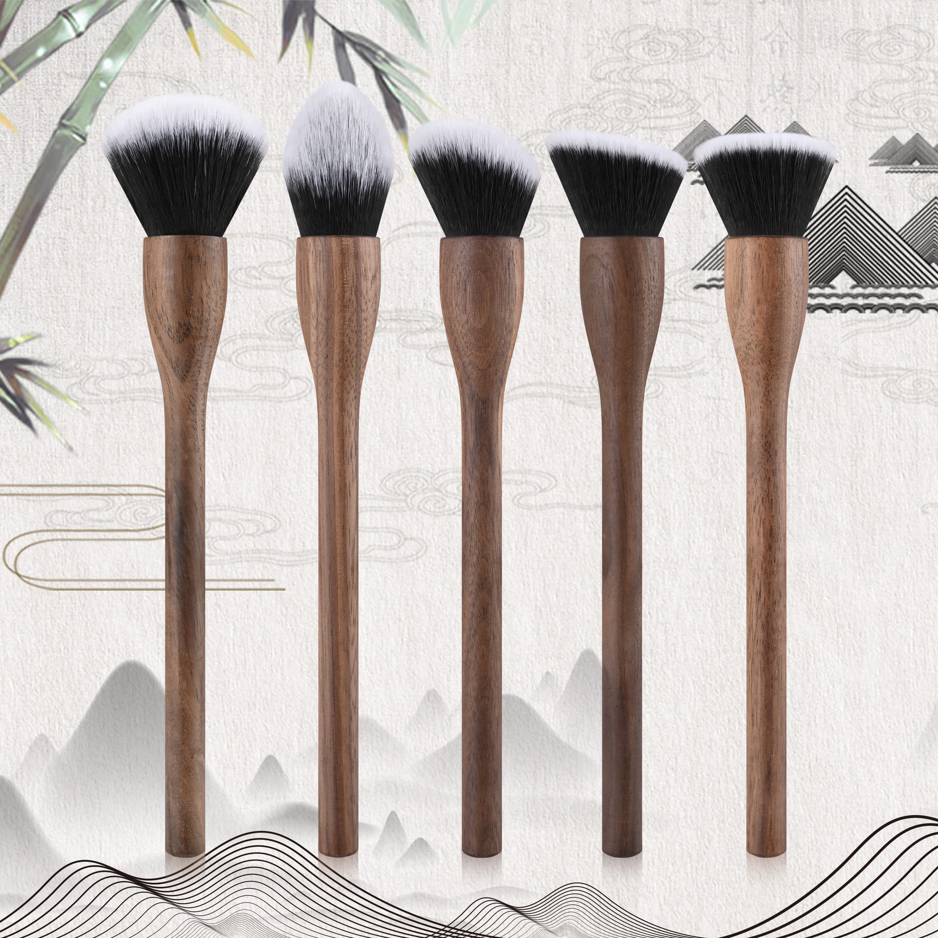 Cangzhou Walnut Makeup Brush Powder Brush Blush Brush Foundation Brush Highlight Brush Portable Set
