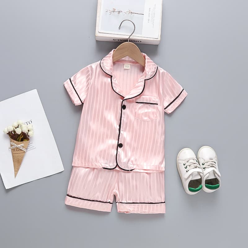 Foreign trade children's pajamas summer thin cotton silk set homewear imitation silk children's air-conditioned clothes short sleeves and shorts