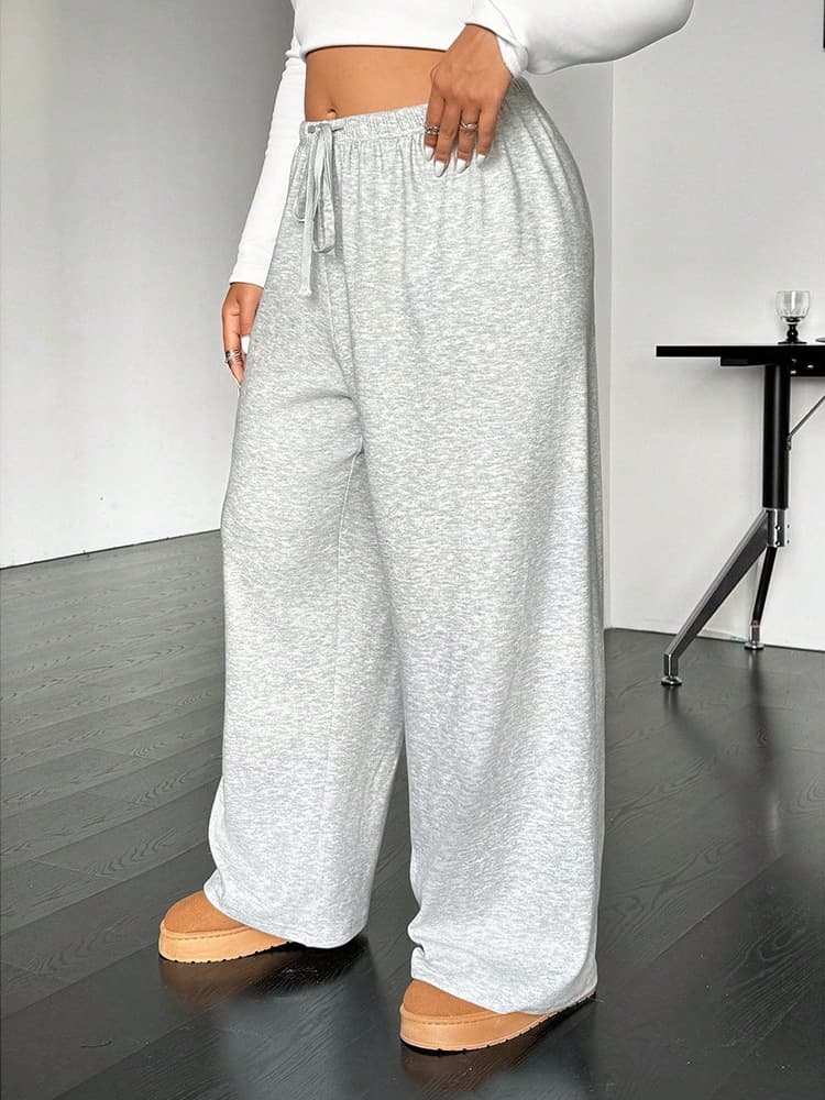 European American Women Solid Casual Pants Amazon AliExpress Elastic Waist Drawstring Wide Leg Long Pants