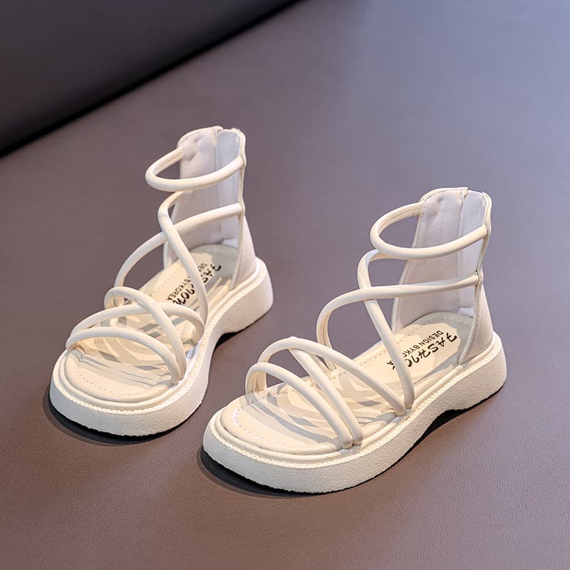 Girls Sandals 2025 New Open Toe Roman Shoes Princess Zipper Soft Sole Anti-Slip Fashion
