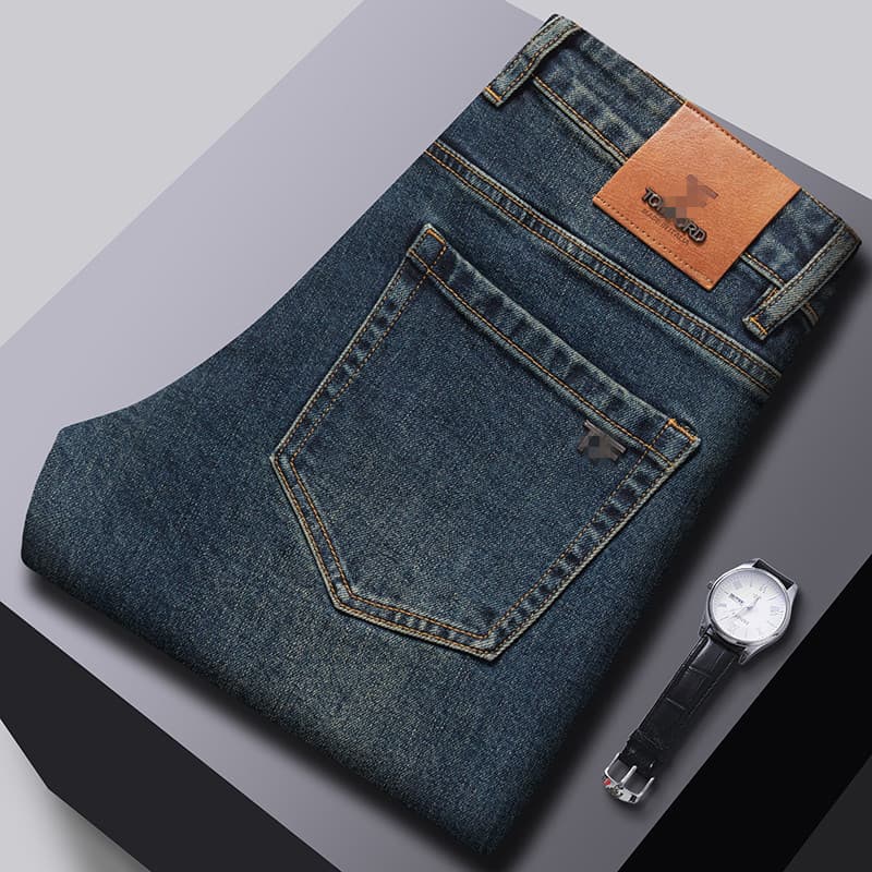 Guangzhou Xintang Men's Jeans, Light Luxury Korean Style, Thick Stretch, Slim Fit, Washed, Printed, Cross-border Brand, European Goods