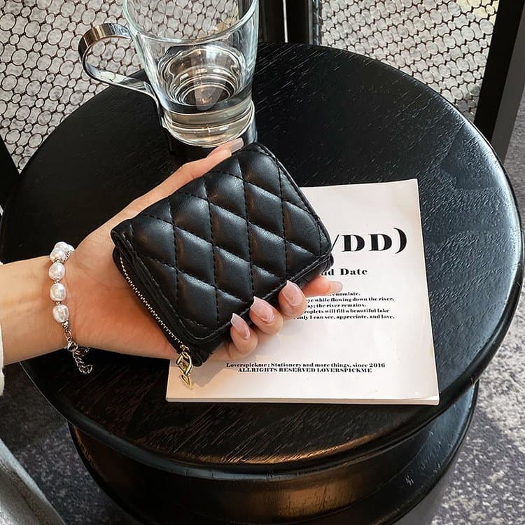 2025 Summer New Embroidered Diamond Short Wallet Women Tri-Fold Card Holder Organizer
