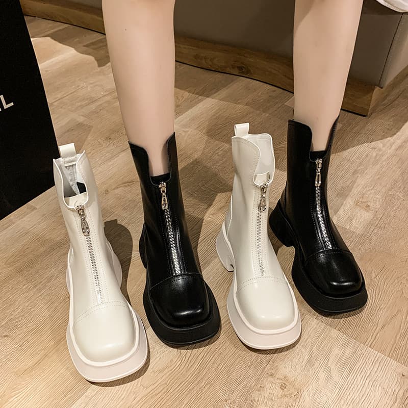 Women's Martin Boots 2023 Fall Fashion Platform Mid Calf Zip Up Short Boots