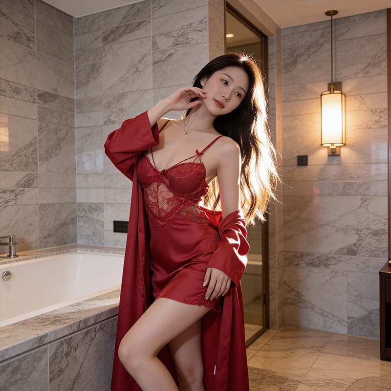Blush Bunny Sexy Nightwear Women's Summer Camisole Sleep Dress Lace Hollow Back Sleepwear Home Robe with Two-Piece Set