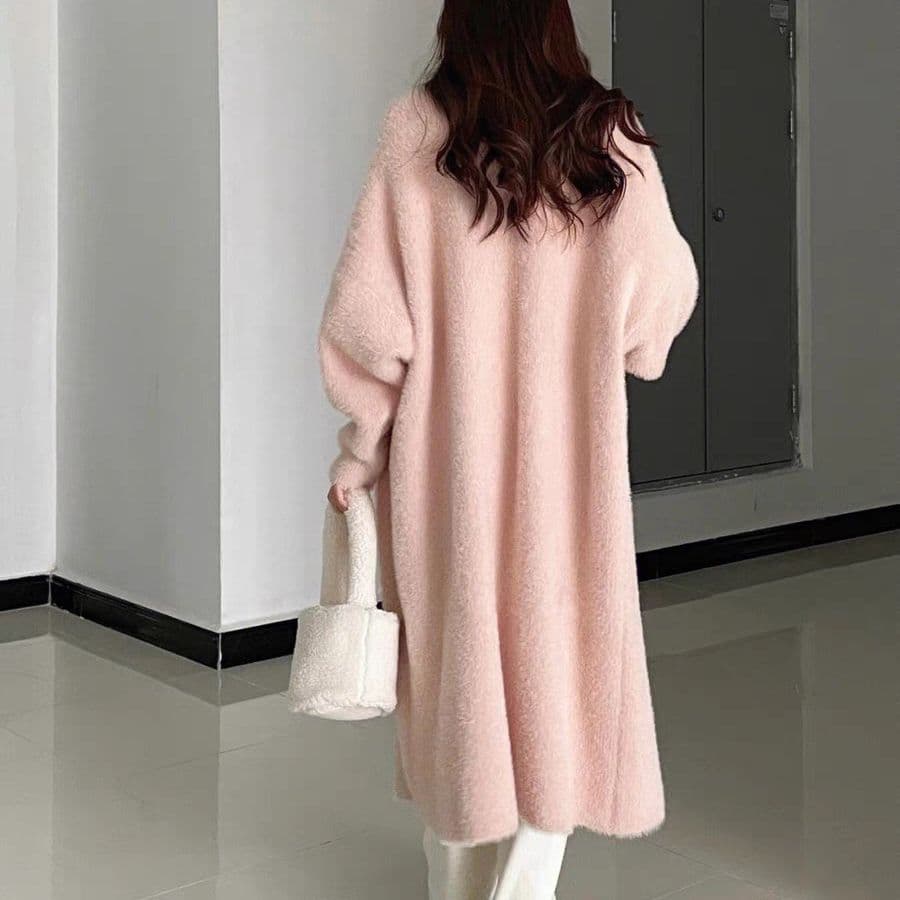 Large Soft Faux Mink Knit Cardigan 2026 Autumn Winter New Loose Relaxed Style Mink Velvet Long Coat for Women