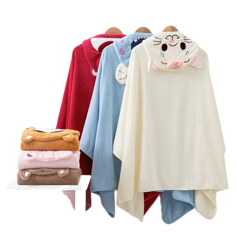 Coral Fleece Baby Bath Towel Cape, Thickened Large Towel for Bathing, Quick-Dry, Water-Absorbent, 3D Cartoon Cute Bathrobe for Children