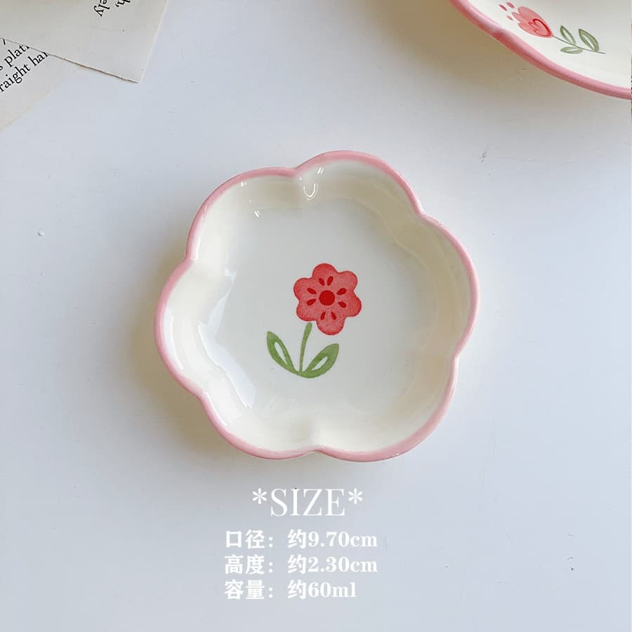 Fresh Summer Pink Flower Ins Style Ceramic Rice Bowl, Dinner Plate, Fish Plate, Noodle Bowl, Dumpling Plate