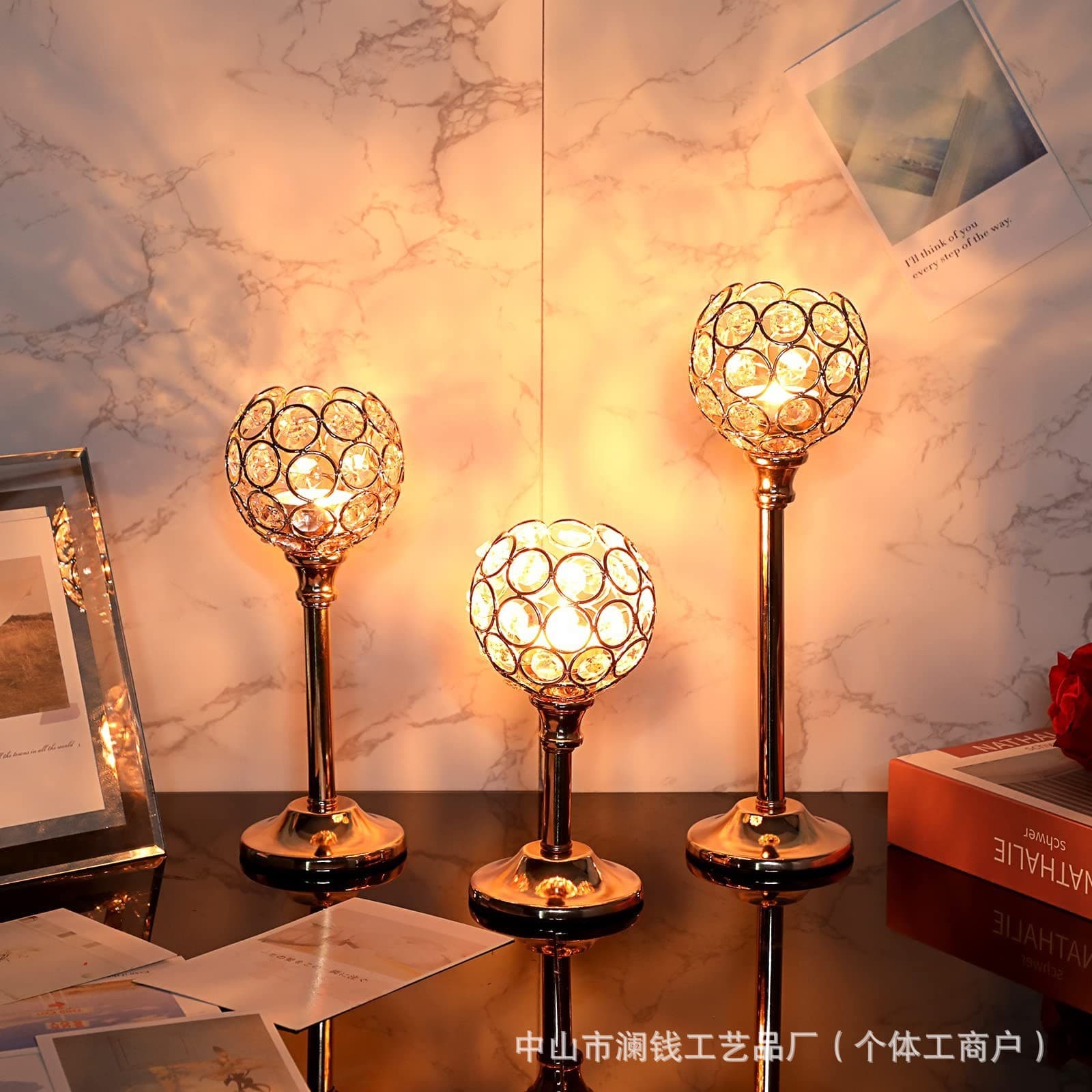 Amazon 80-ball Crystal Candle Holder Decorative Home Ornament Elegant Table Centerpiece for Wedding Decoration