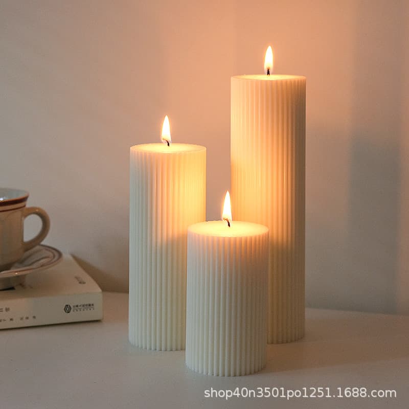 European-style striped cylindrical scented candle with fine teeth, soy wax, columnar art candle, wedding table decoration.