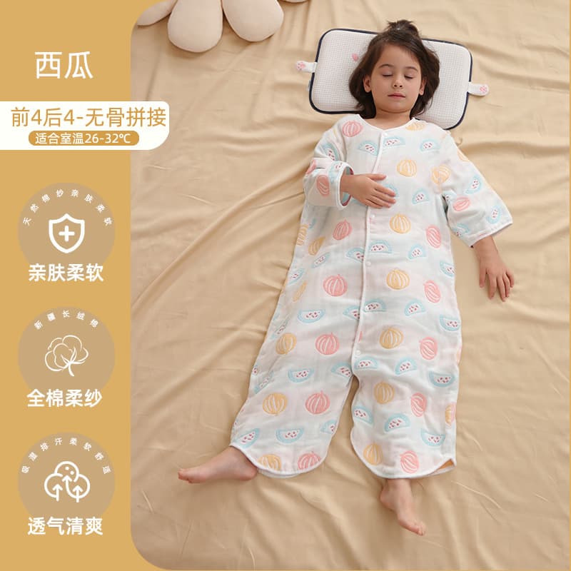 Baby Sleep Sack Cotton Gauze Short Sleeve Newborn Air Conditioning Anti-Kick Blanket Infant Summer Thin Four Seasons Pajamas