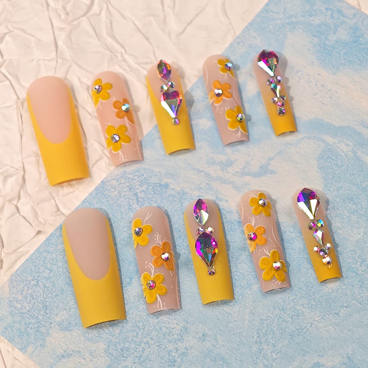 Long Tube French Nail Art Diamond Nails Sweet CoolEuropean and American Style Ins Trendy Export Press On Nails