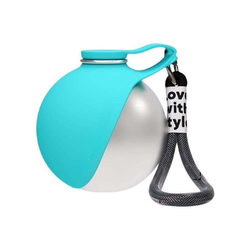 Round water bottle for dogs, portable water cup with rope and hook, foldable silicone outdoor dog bowl
