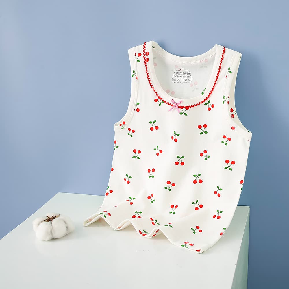 Children's Combed Pure Cotton Summer Vest Single Piece Elastic Boys Girls Absorbent Comfortable Floral Vest Girls