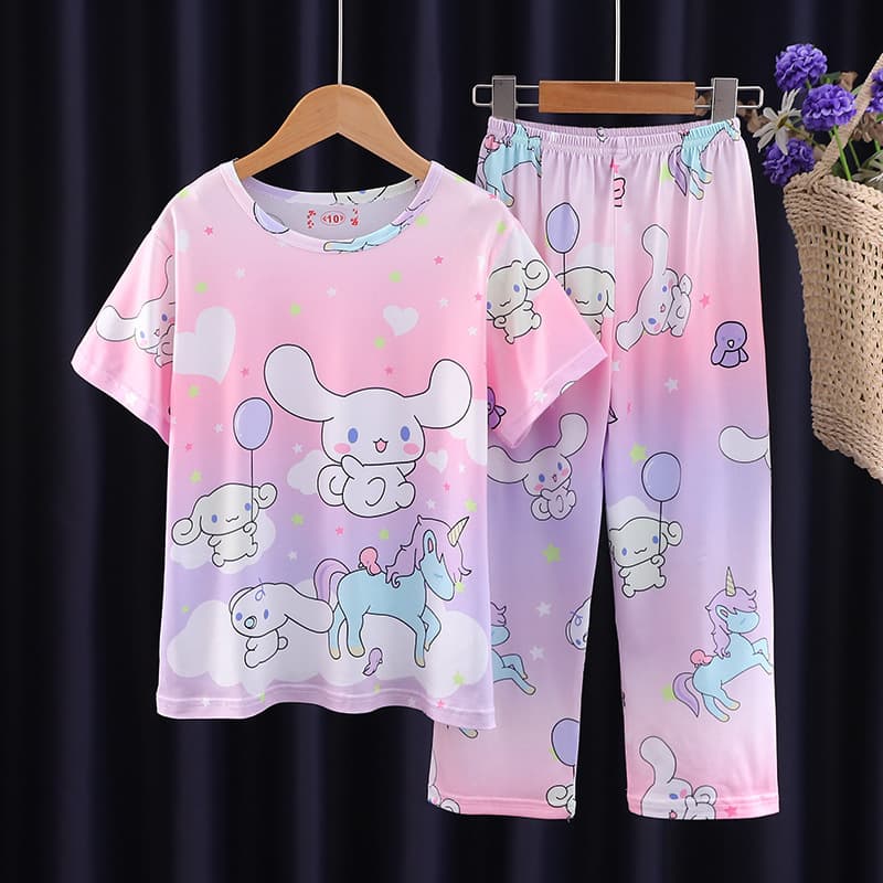 Children's Pajamas Girls Boys Summer Short Sleeve Long Pants Thin Spring Autumn Cartoon Homewear Set
