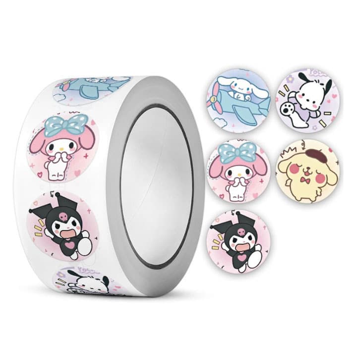 Sanrio Kuromi Melody Sticker Roll Cartoon Cute Scrapbook Decorative Sticker Whole Roll Waterproof Sticker