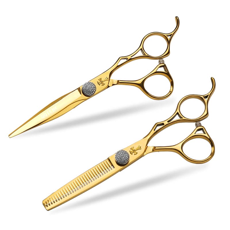 6.0 Inch Stylist Gold Hollow Handle Hair Scissors Straight Bang Thinning Shear Wholesale