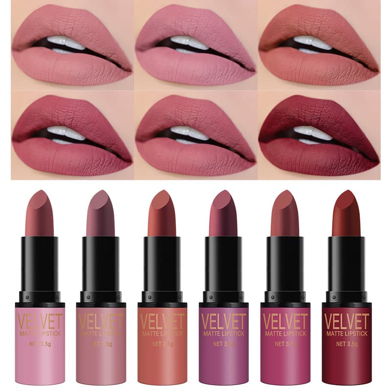 Langmanni Bullet Matte Lipstick Set, Velvet Finish, Long-Lasting, Non-Stick Cup, 6-Color Gift Box Lipstick Set