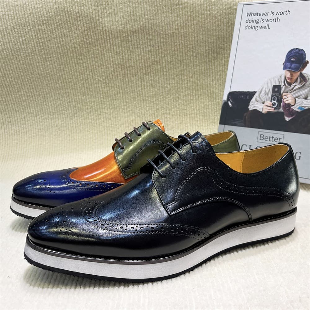 2025 Spring New Arrival Brogue Color Block Plus Size Leather Shoes for Men - Fashionable, Trendy, Gentlemanly British Style Formal Leather Shoes