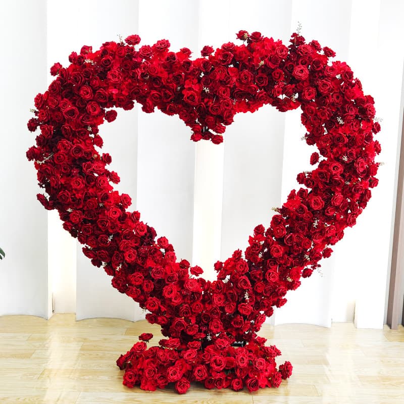 Heart Shape Frame Flower Arrangement Wedding Background Stage Stand Proposal Birthday Decoration Artificial Flower Wall Prop